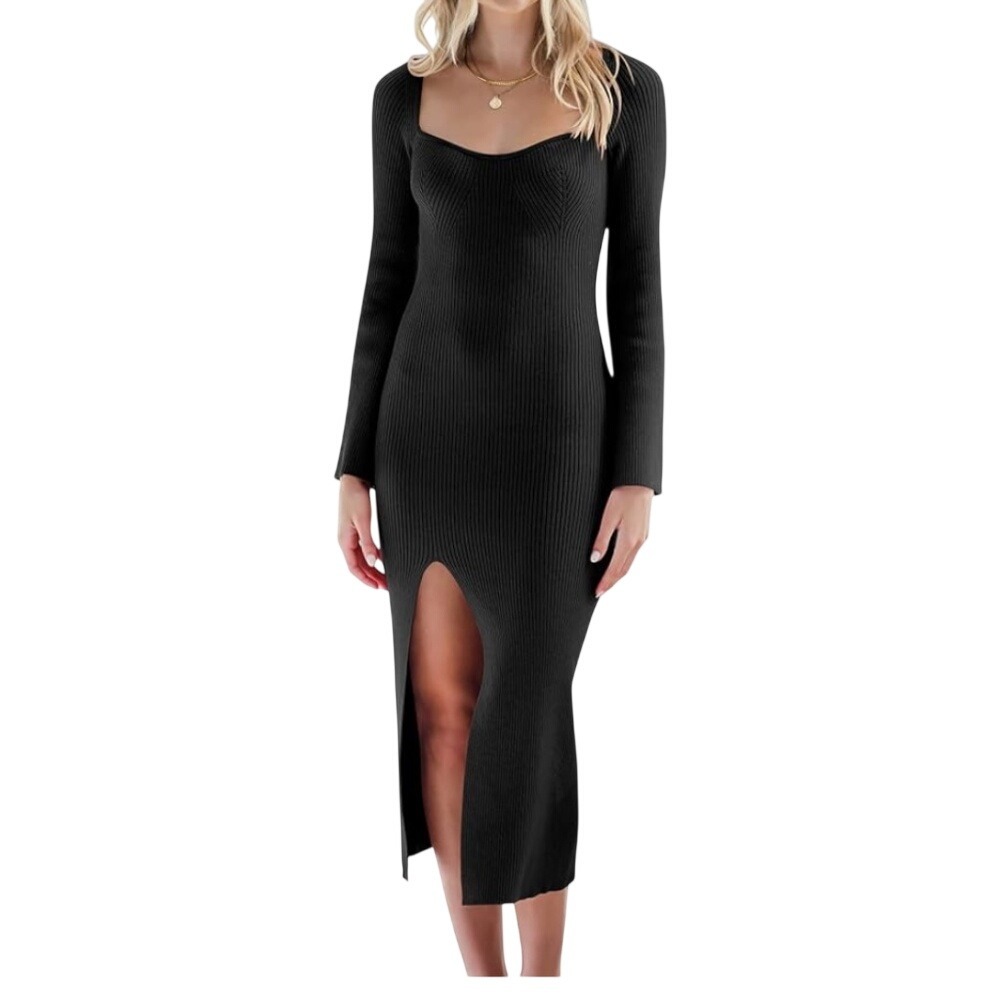 Anrabess Sweater Dress 2023 Fall‎ Bell Long Sleeve Size S Navy-Blue